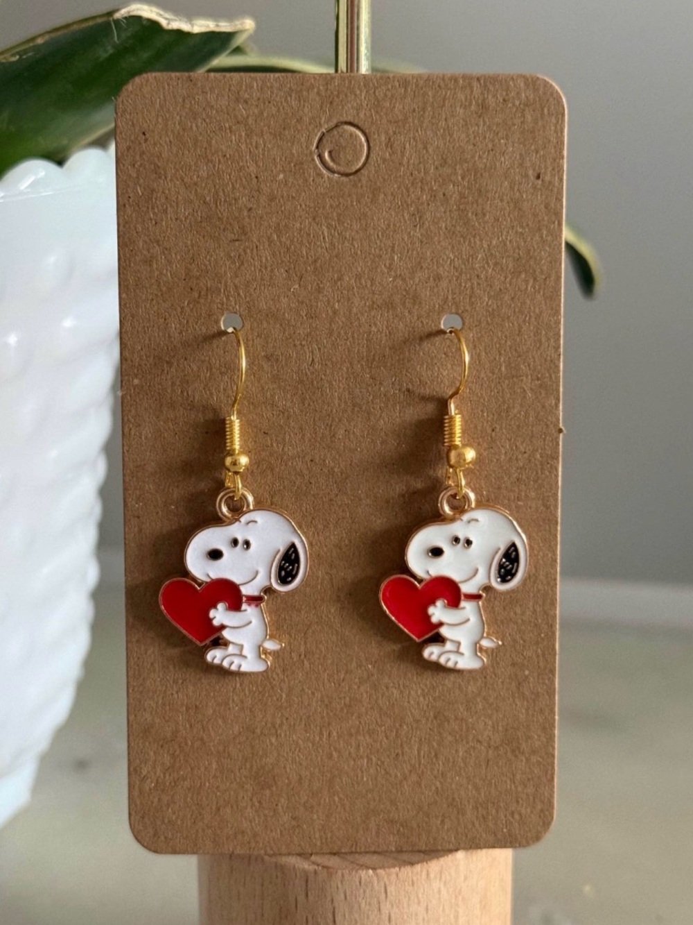 Snoopy Heart Dangle Earrings - Red Heart